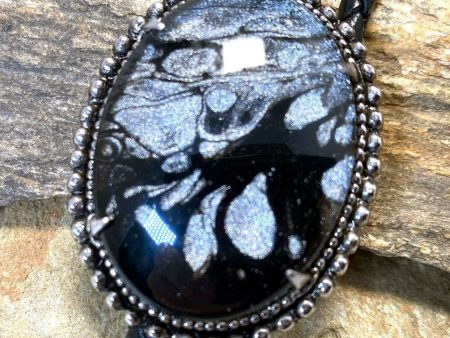 Large Black and Platinum bolo tie with our hand painted stone Discount