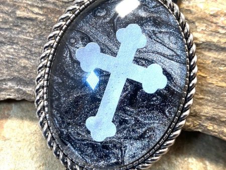 Twisted silver cross bolo hand painted stone For Cheap