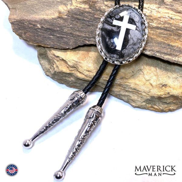 Silver Twist cross bolo tie with hand painted stone Supply