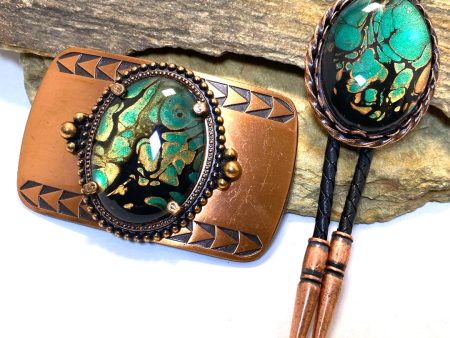 Super sharp copper bolo tie and buckle set Sale