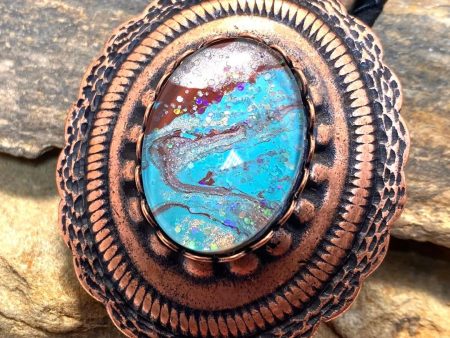 Copper concho bolo tie with hand painted stone on Sale