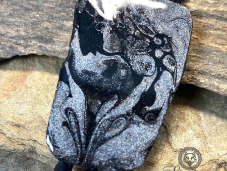 Hand painted slate bolo tie with Black and Platinum on Sale