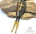 Large natural slate bolo tie with stainless steel cross Fashion