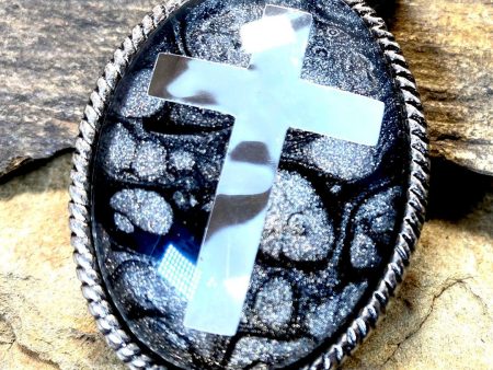 Braided Silver Cross bolo tie with hand painted stone Cheap