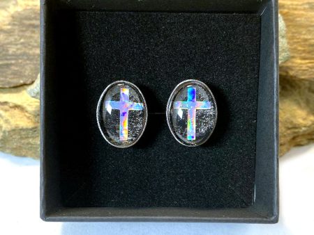 Handsome stainless steel cufflinks with hand painted stones and crosses Cheap