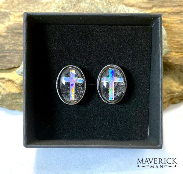 Handsome stainless steel cufflinks with hand painted stones and crosses Cheap