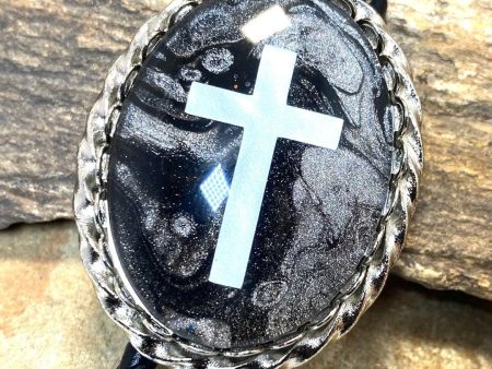 Silver Twist cross bolo tie with hand painted stone Supply