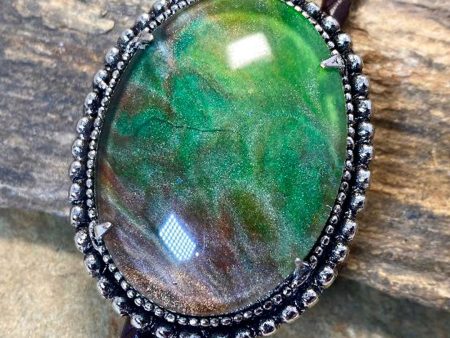 Great bolo with unusual green and brown hand painted stone Sale