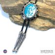 Large bolo tie with hand painted turquoise and silver stone Hot on Sale