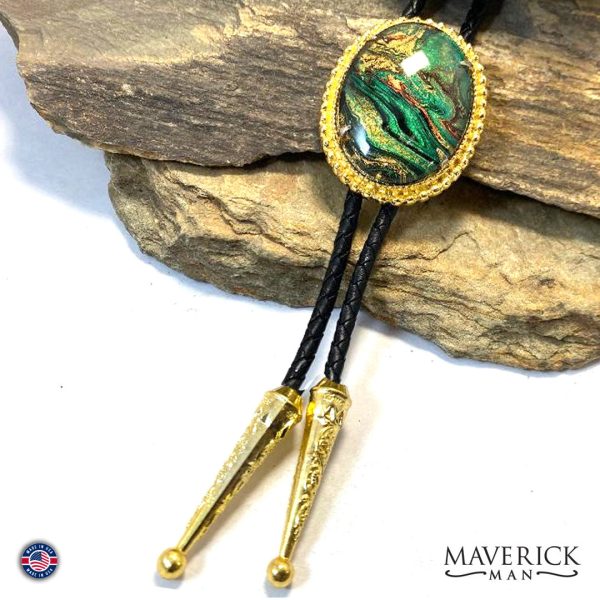 Handsome large bolo tie with hand painted stone Hot on Sale