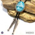 Turquoise and black hand painted stone in large silver twist bolo Online Hot Sale