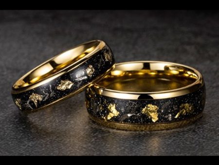 24k gold plated tungsten steel ring with meteorite gold foil on black Online now