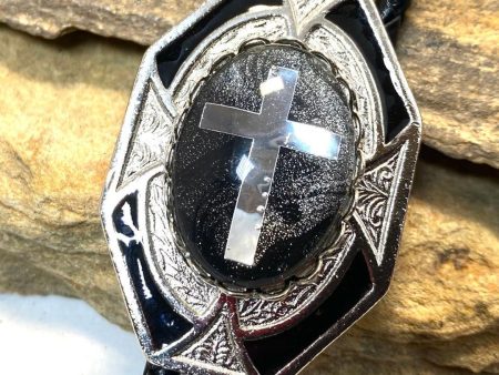 Dressy geometric bolo tie with embedded cross Hot on Sale