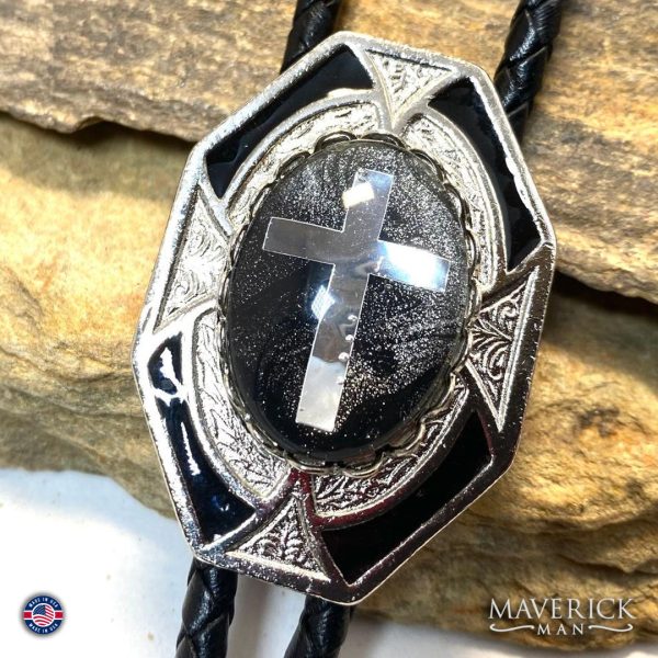 Dressy geometric bolo tie with embedded cross Hot on Sale