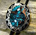 Large dressy bolo with hand painted turquoise black and copper stone For Cheap