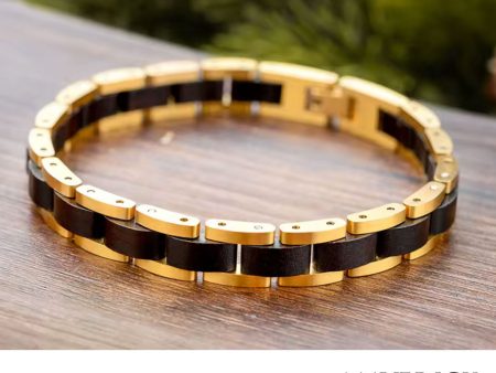 Handsome black and gold stainless steel bracelet Online Sale