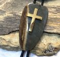 Large natural slate bolo tie with stainless steel cross Fashion