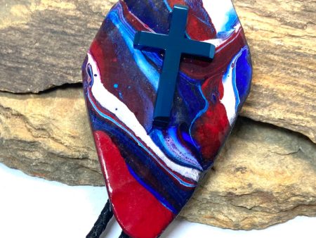 Extra Large slate bolo tie in red white and blue colors Supply