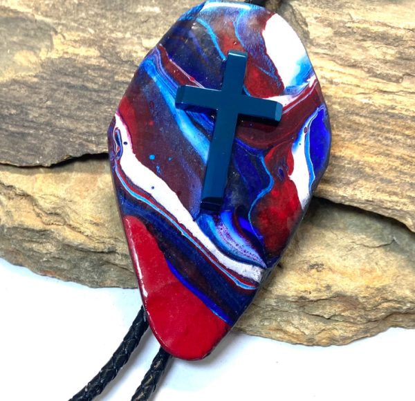 Extra Large slate bolo tie in red white and blue colors Supply